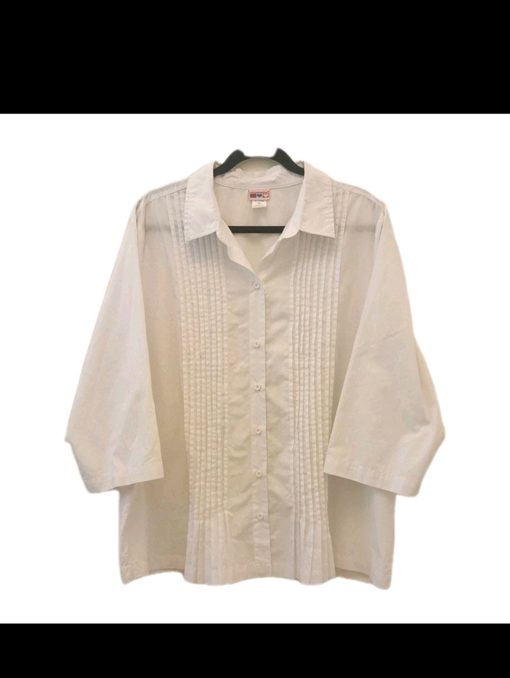 Vintage White Pintuck Tuxedo Button-Front Blouse Sz 2X
